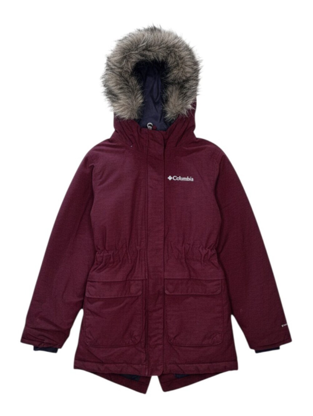 Columbia Girls' Burgundy Winter Coat with Faux Fur Hood XS